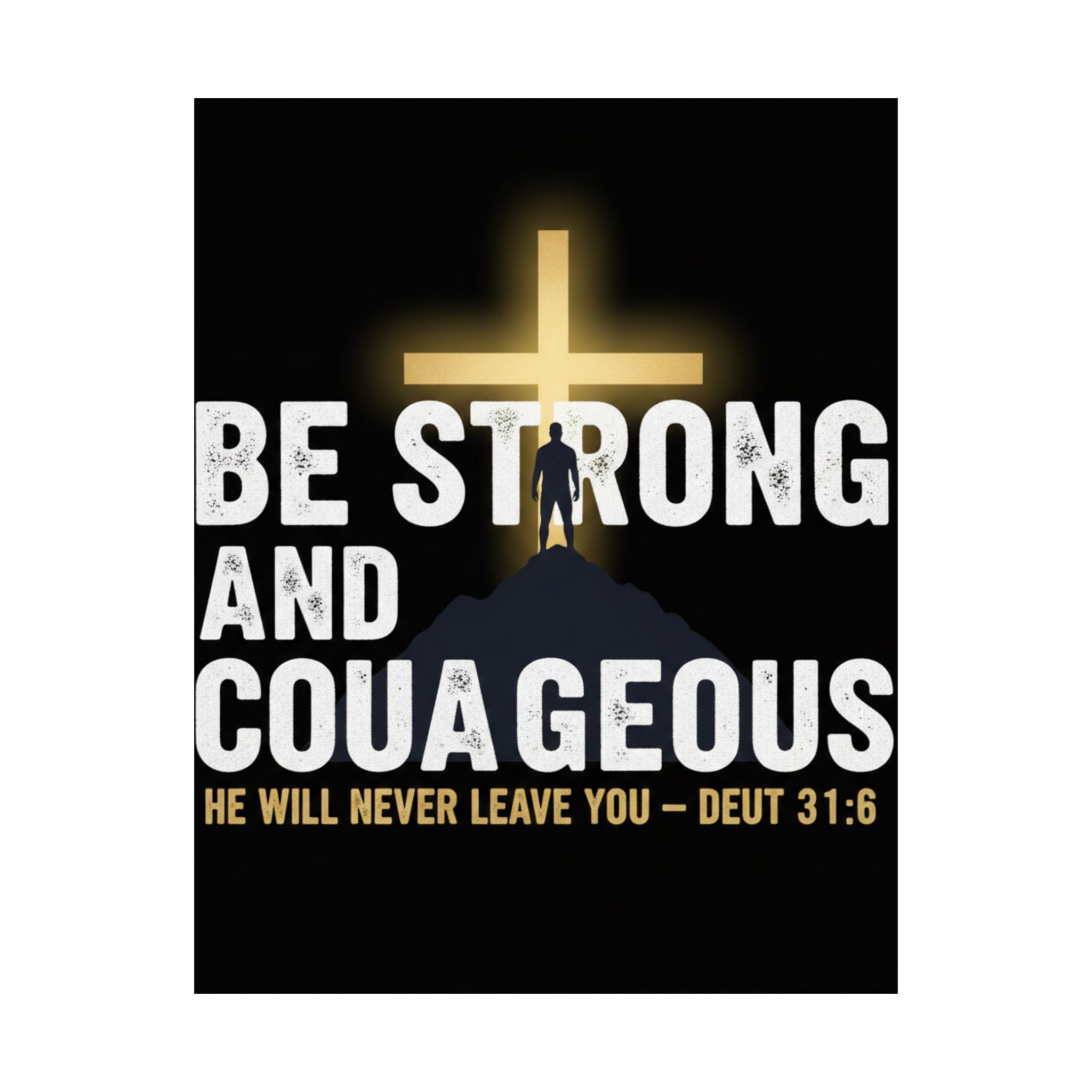be strong and courageous satin poster — deut. 31:6 christian wall art