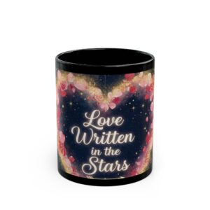 love written in the stars black mug — romantic floral heart coffee cup (11oz, 15oz)