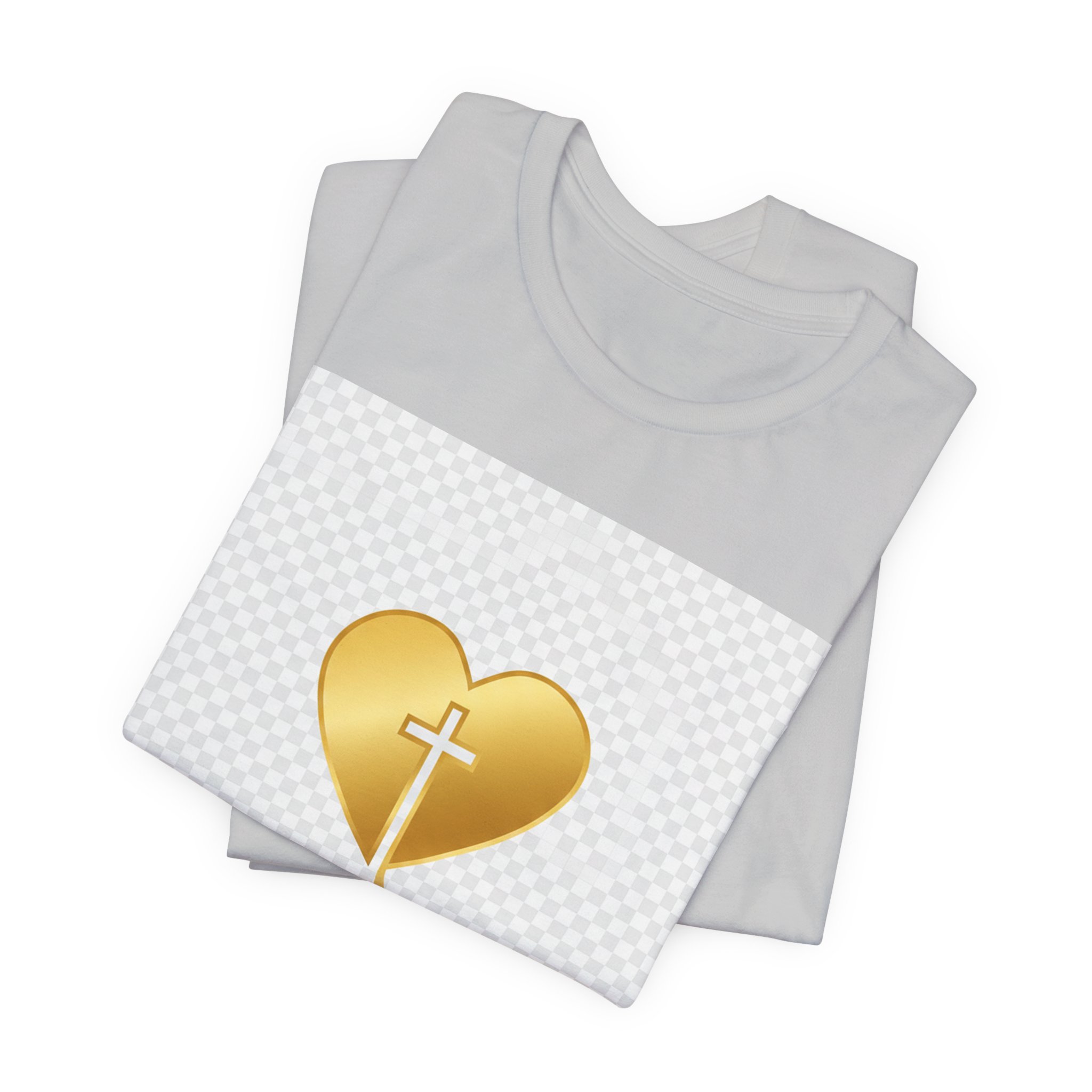 christian heart cross t shirt — gold faith design