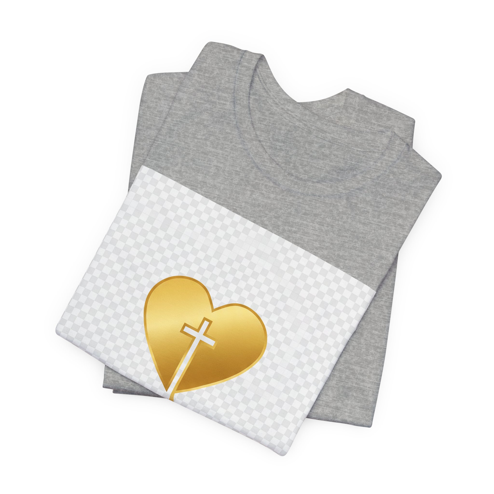 christian heart cross t shirt — gold faith design