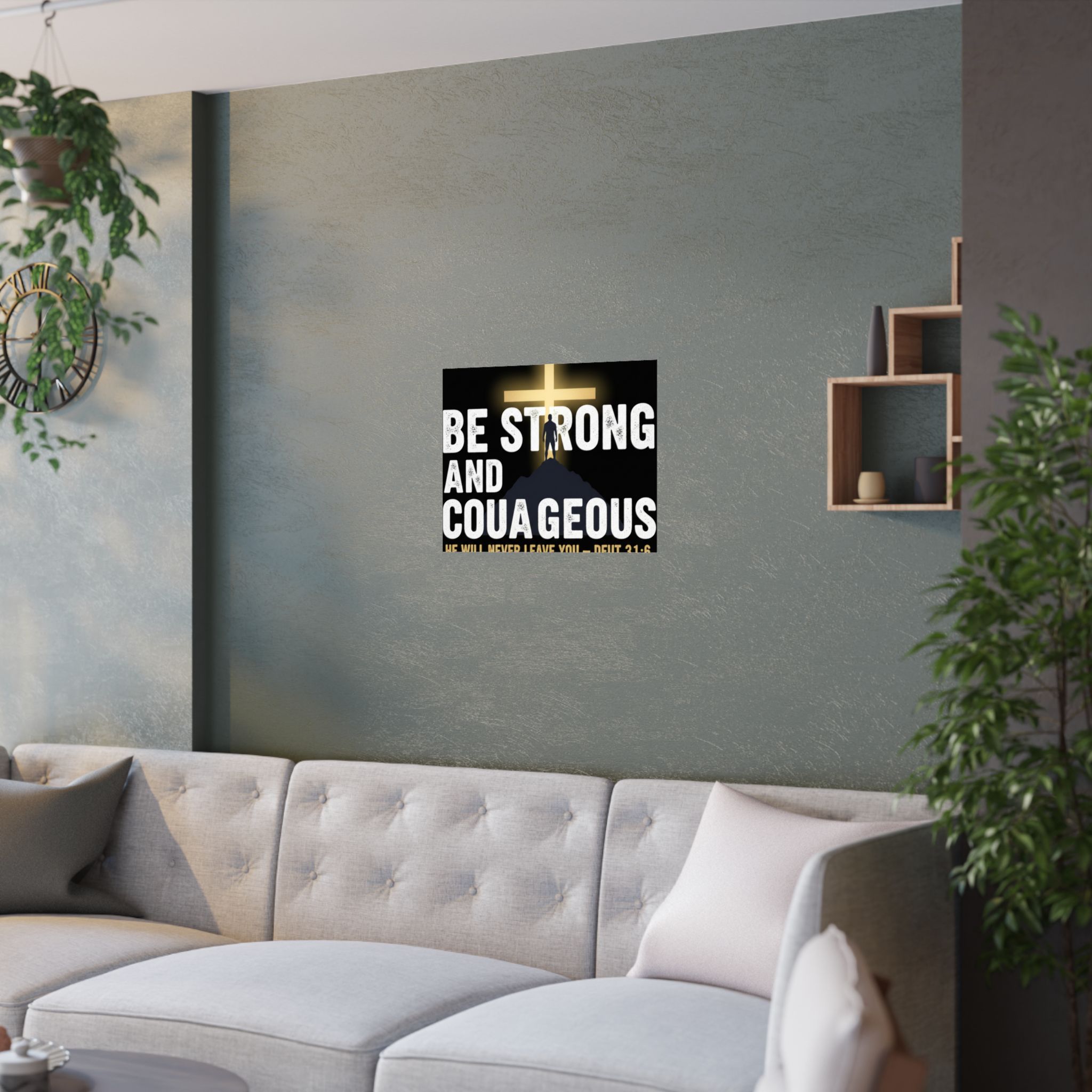 be strong and courageous satin poster — deut. 31:6 christian wall art