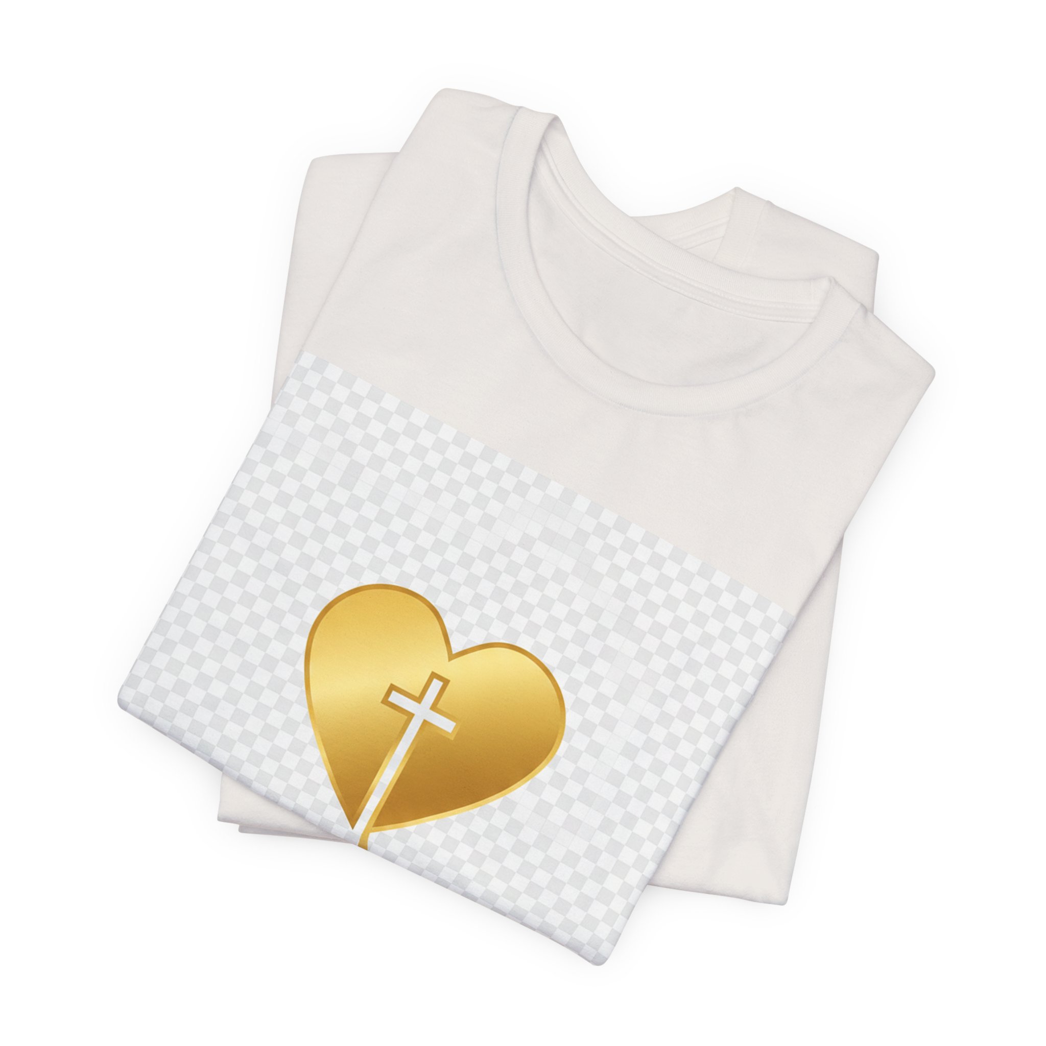christian heart cross t shirt — gold faith design