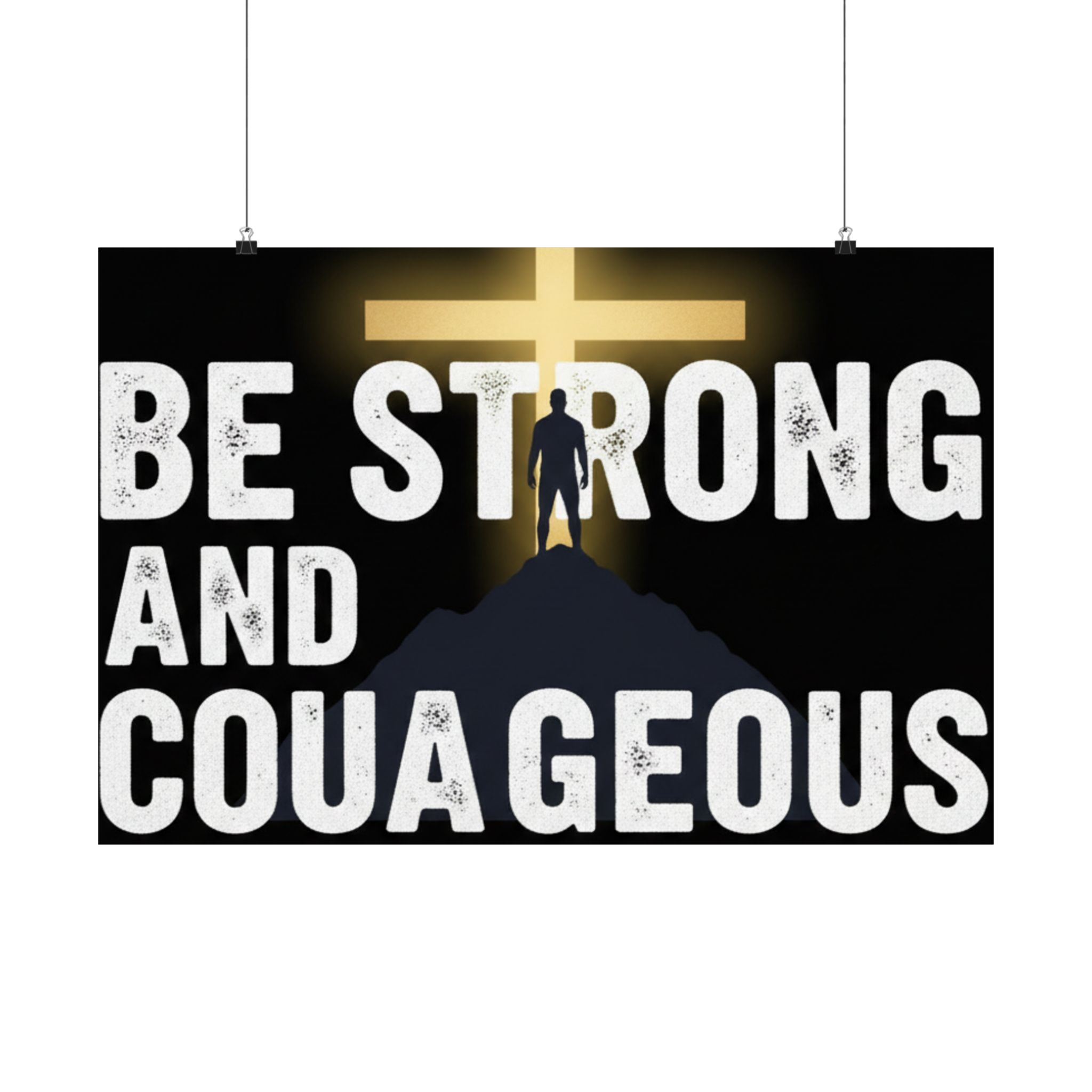 be strong and courageous satin poster — deut. 31:6 christian wall art