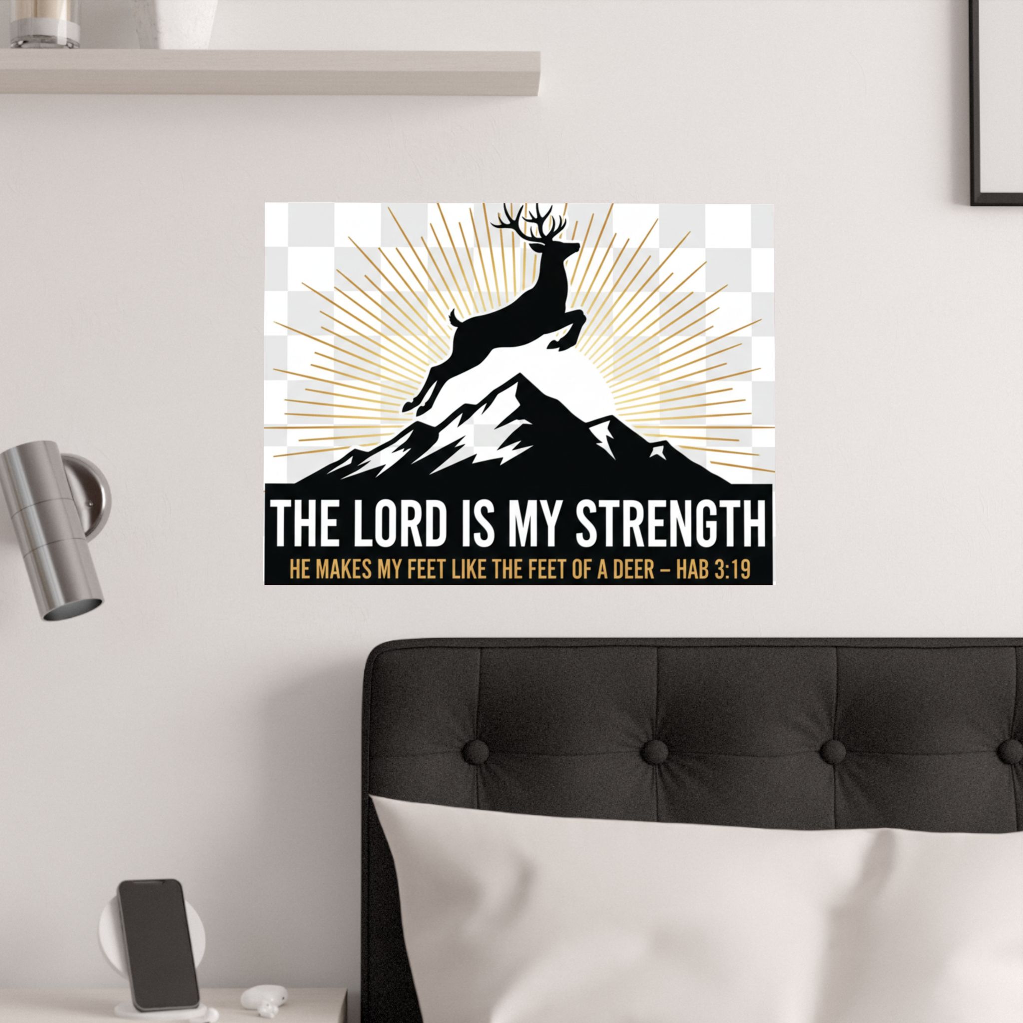 satin poster — "the lord is my strength" christian deer psalm wall art (210gsm)