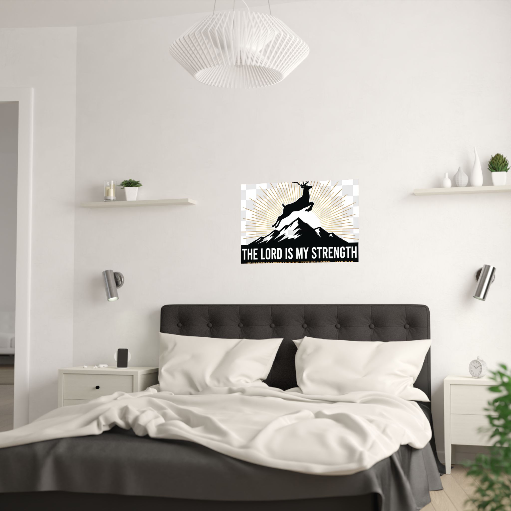 satin poster — "the lord is my strength" christian deer psalm wall art (210gsm)
