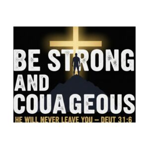 be strong and courageous satin poster — deut. 31:6 christian wall art