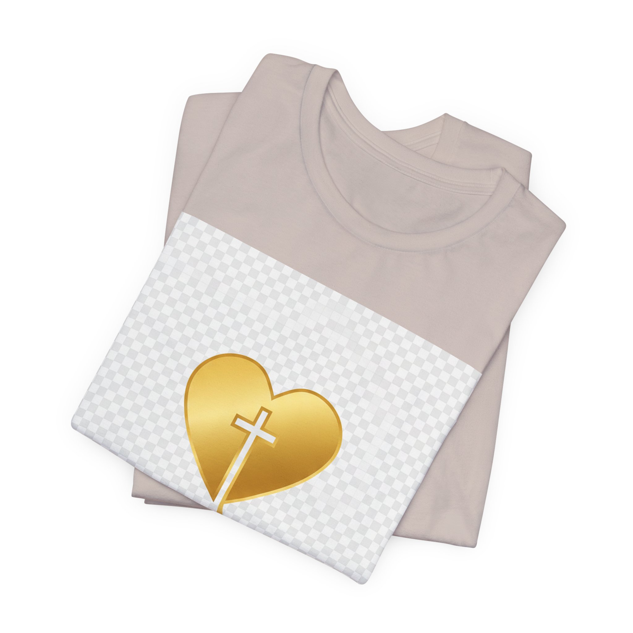 christian heart cross t shirt — gold faith design