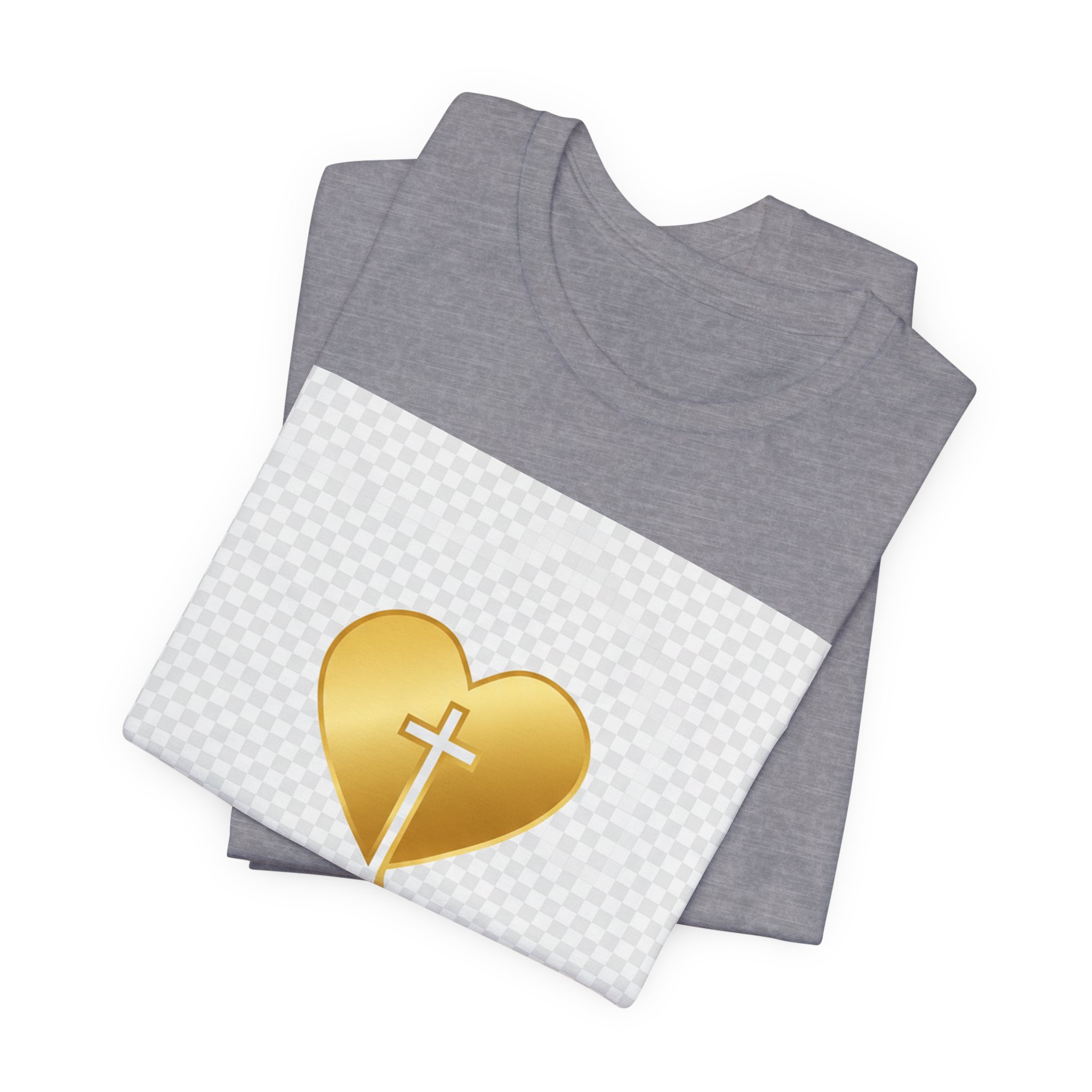 christian heart cross t shirt — gold faith design
