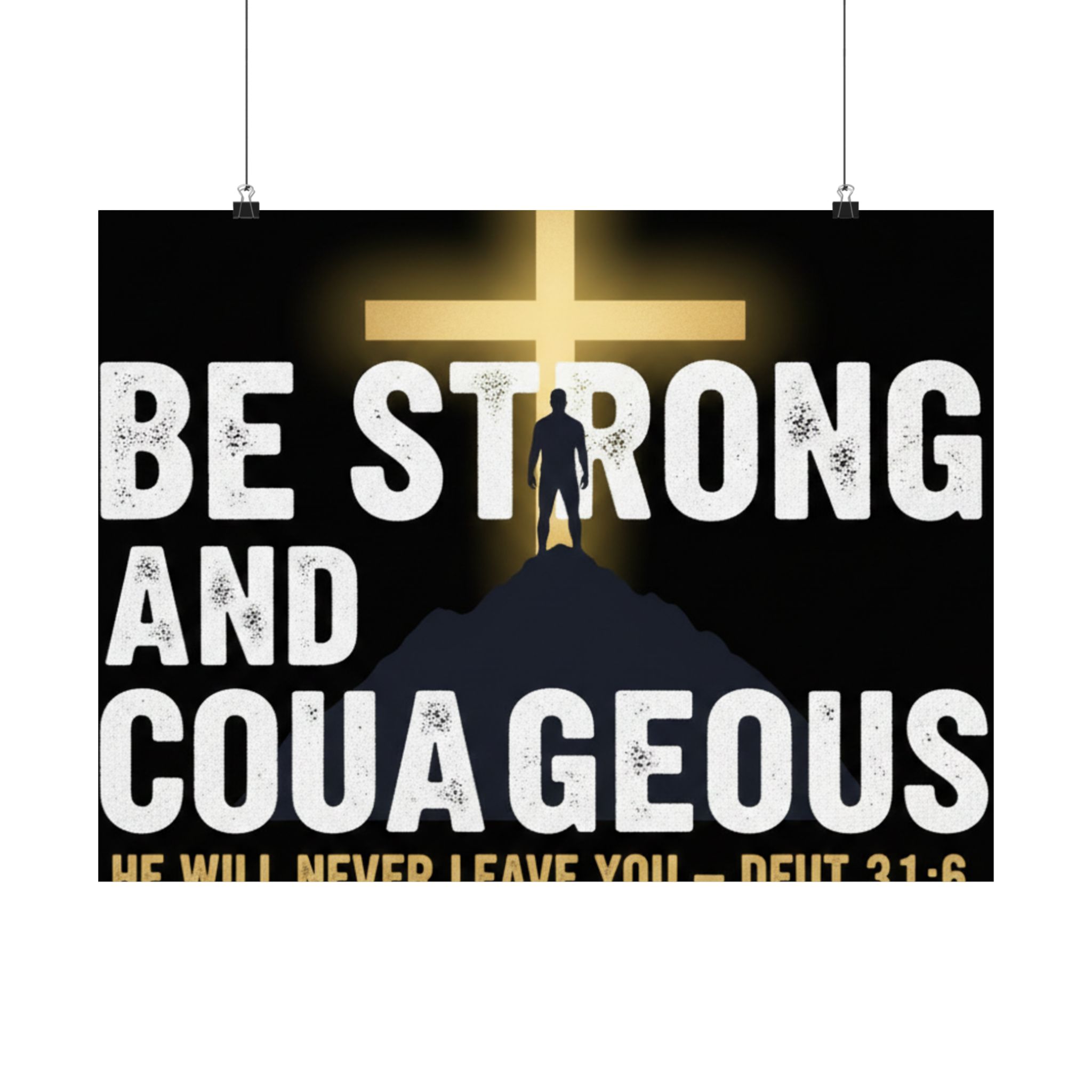 be strong and courageous satin poster — deut. 31:6 christian wall art