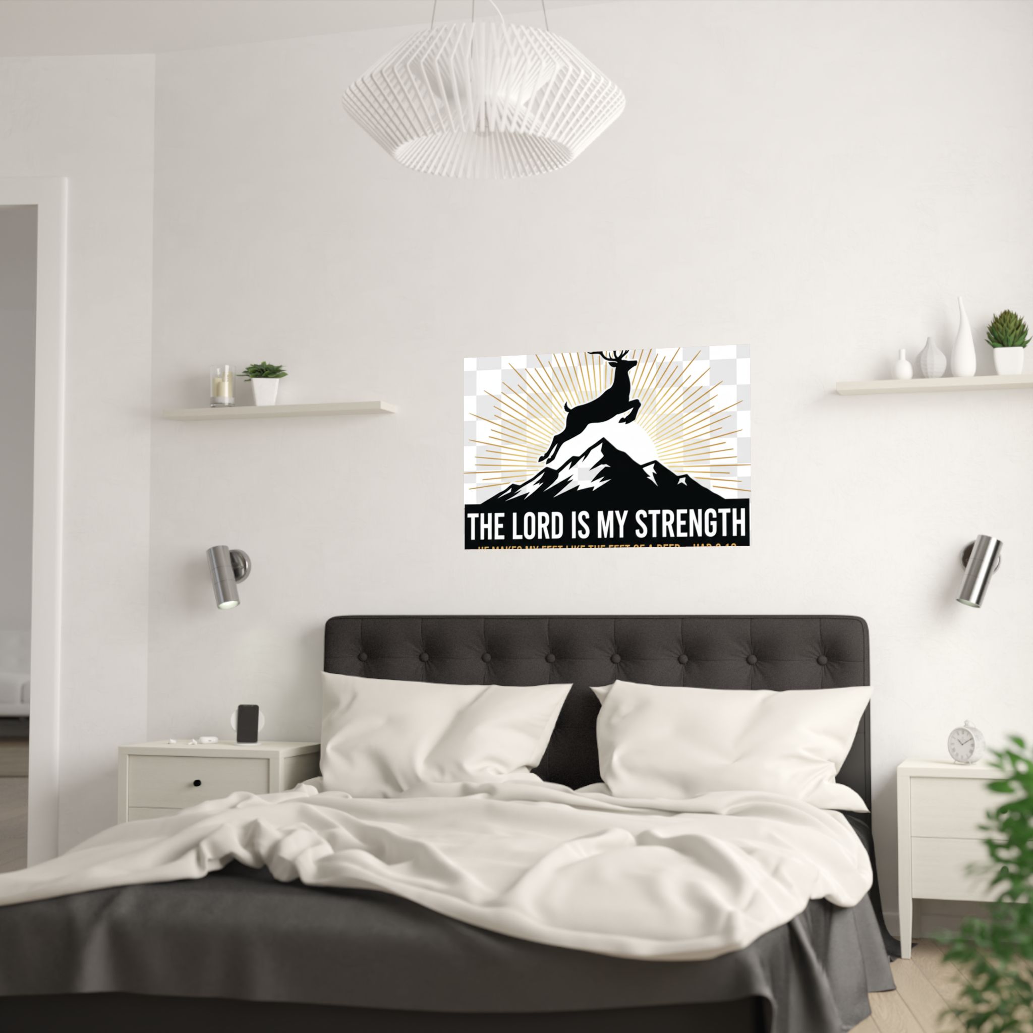 satin poster — "the lord is my strength" christian deer psalm wall art (210gsm)