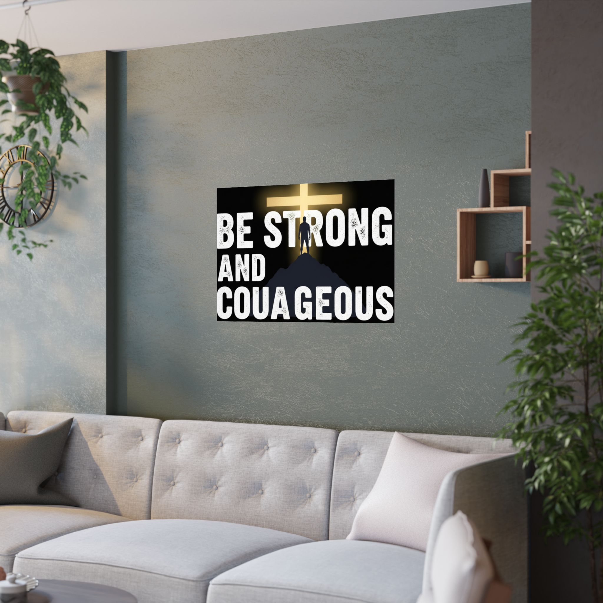 be strong and courageous satin poster — deut. 31:6 christian wall art