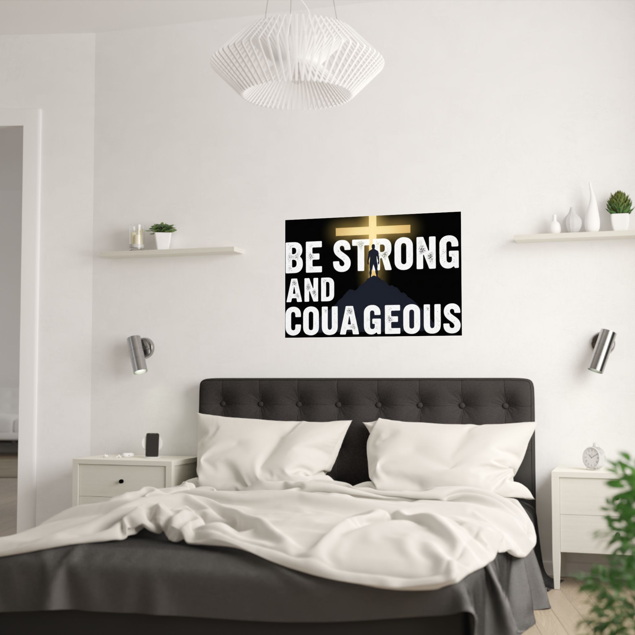 be strong and courageous satin poster — deut. 31:6 christian wall art
