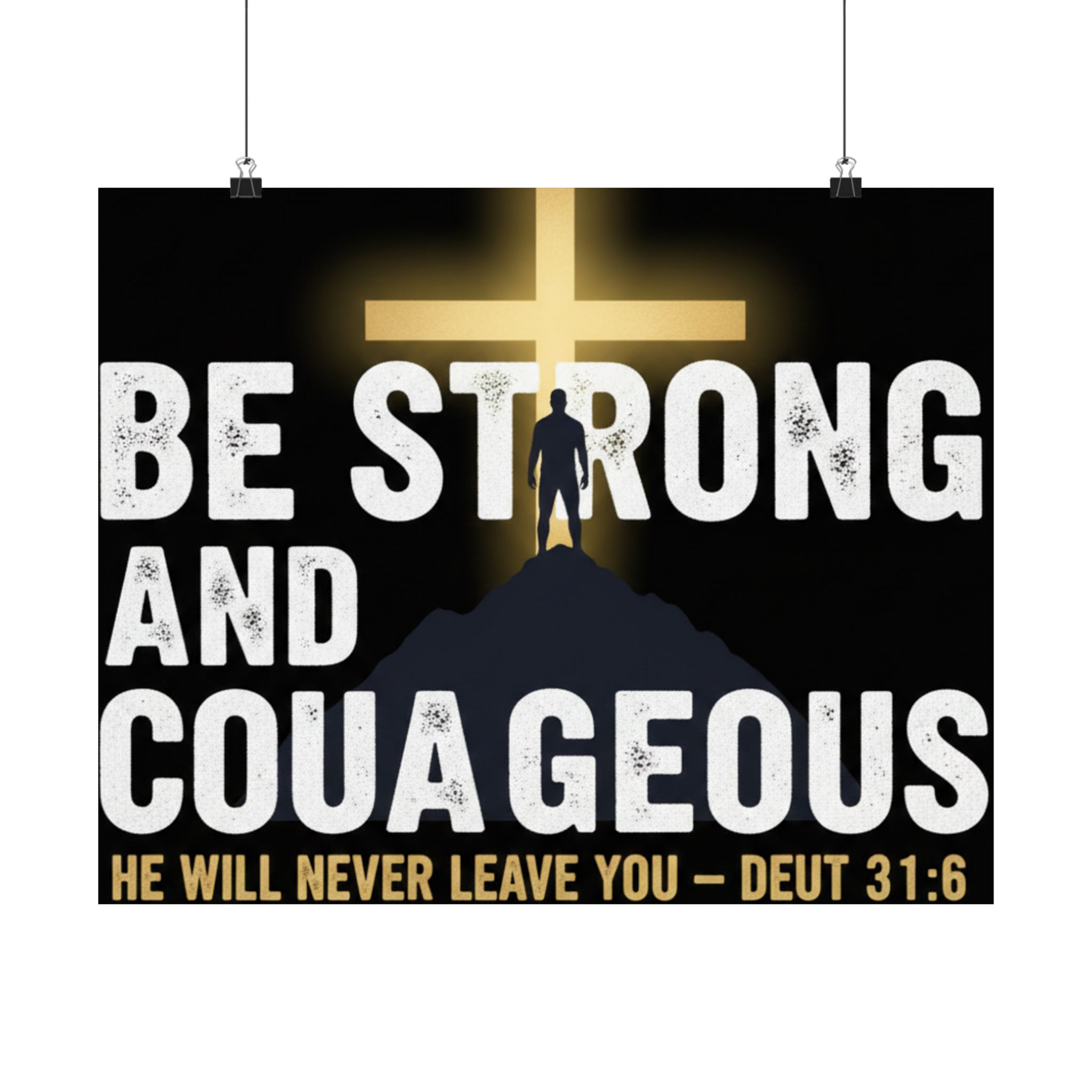 be strong and courageous satin poster — deut. 31:6 christian wall art