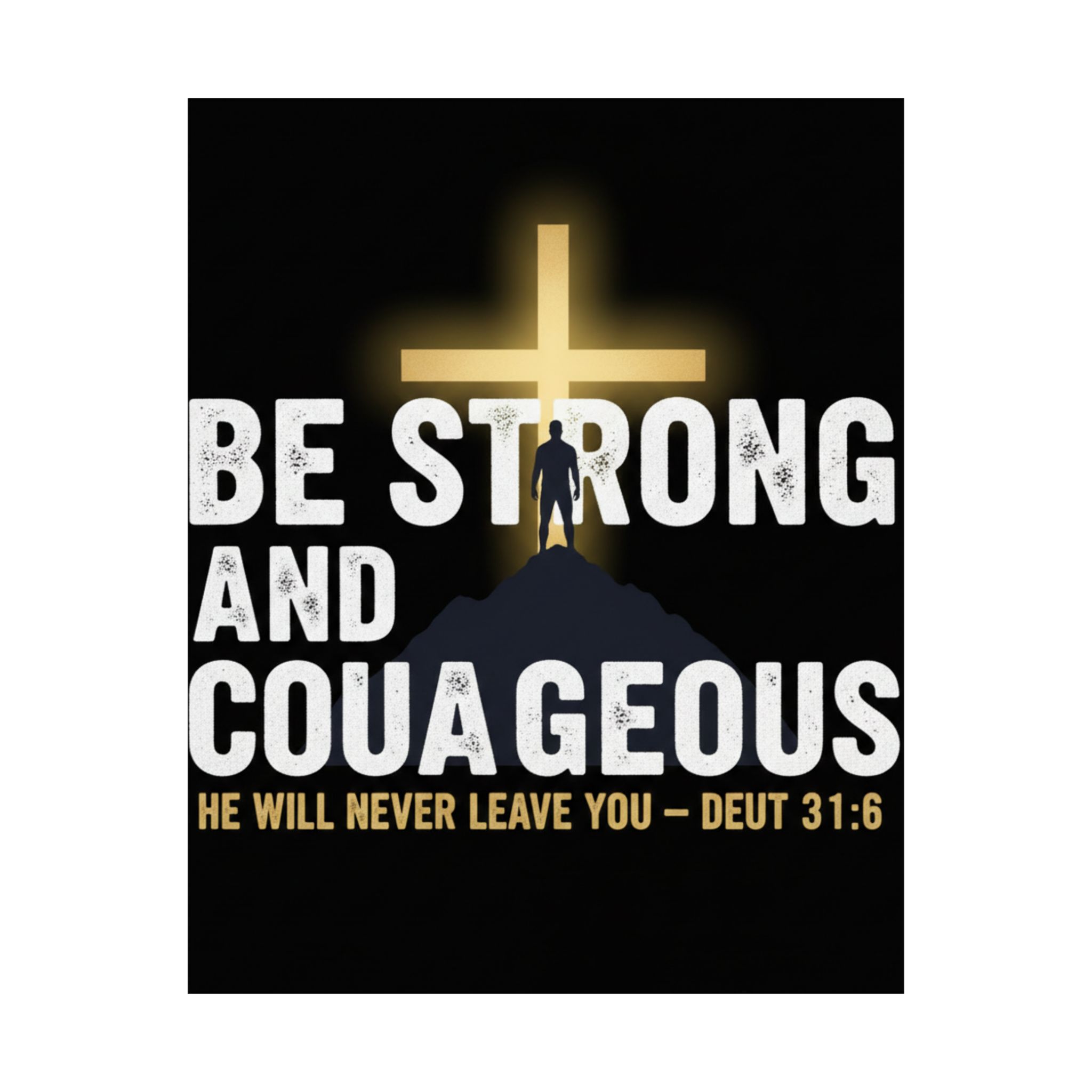 be strong and courageous satin poster — deut. 31:6 christian wall art