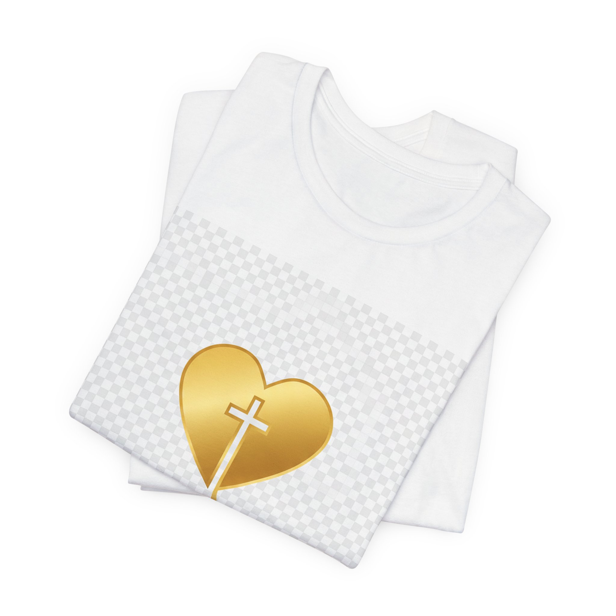 christian heart cross t shirt — gold faith design