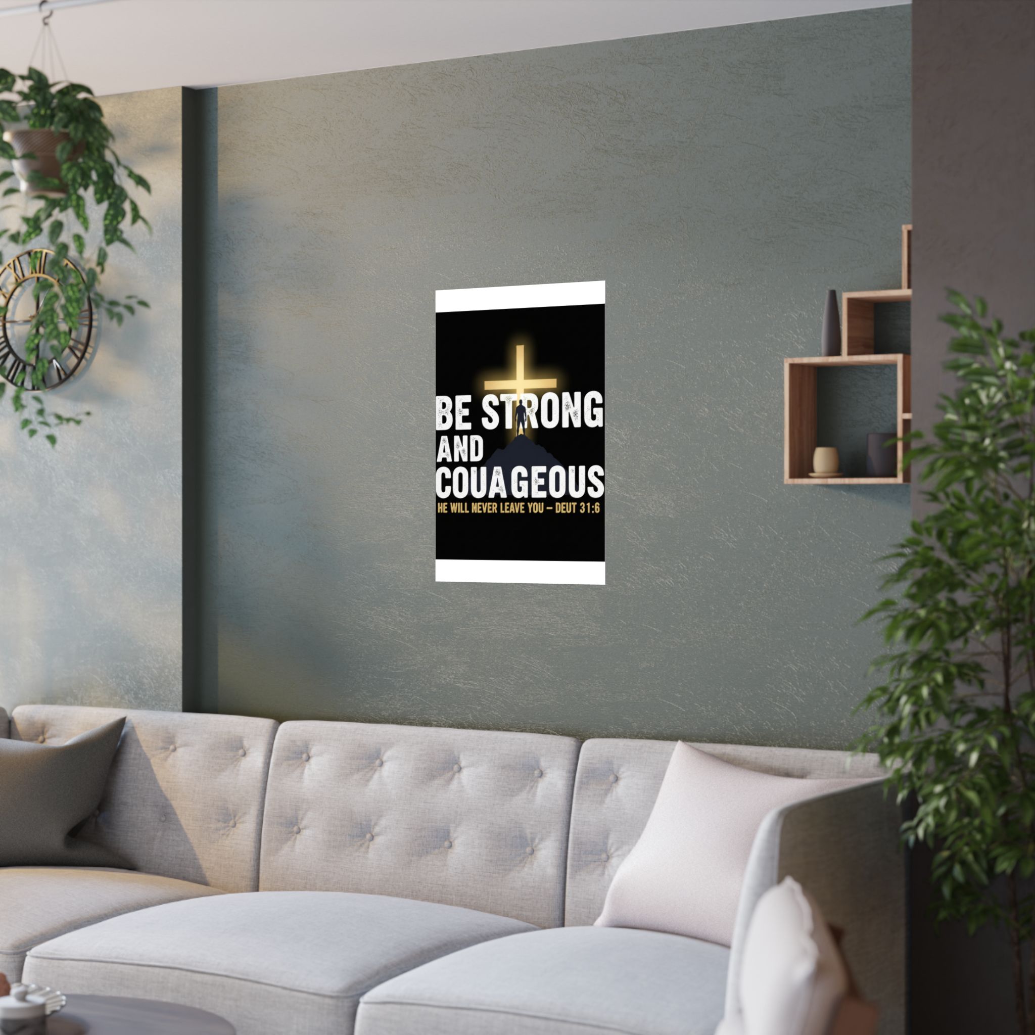 be strong and courageous satin poster — deut. 31:6 christian wall art