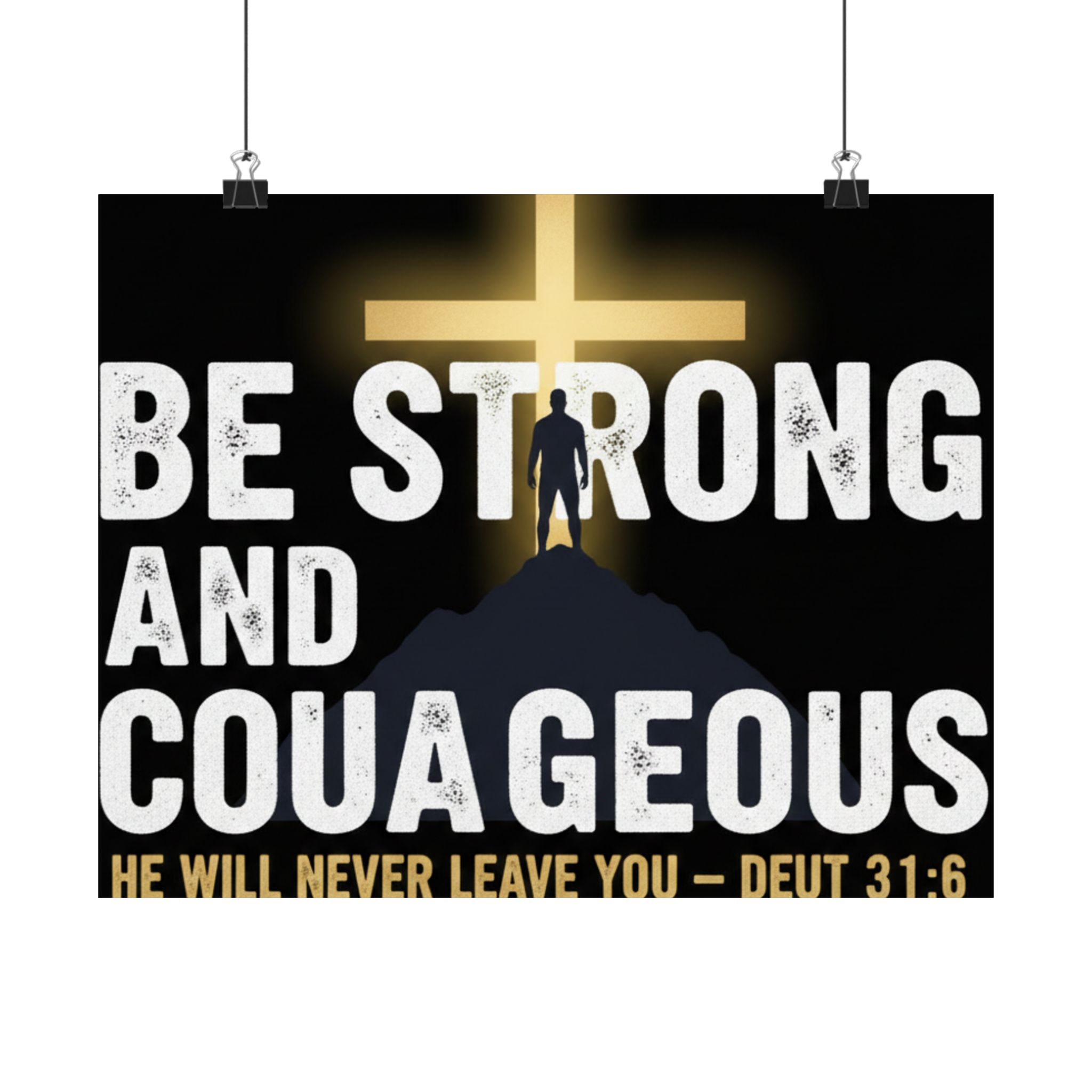 be strong and courageous satin poster — deut. 31:6 christian wall art