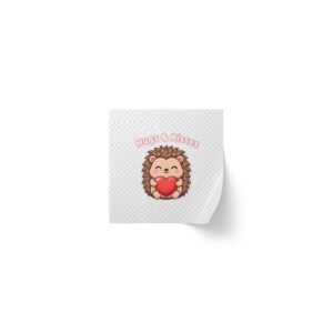 hedgehog hugs square sticker roll — cute 'hugs & kisses' label stickers (sheeted roll)