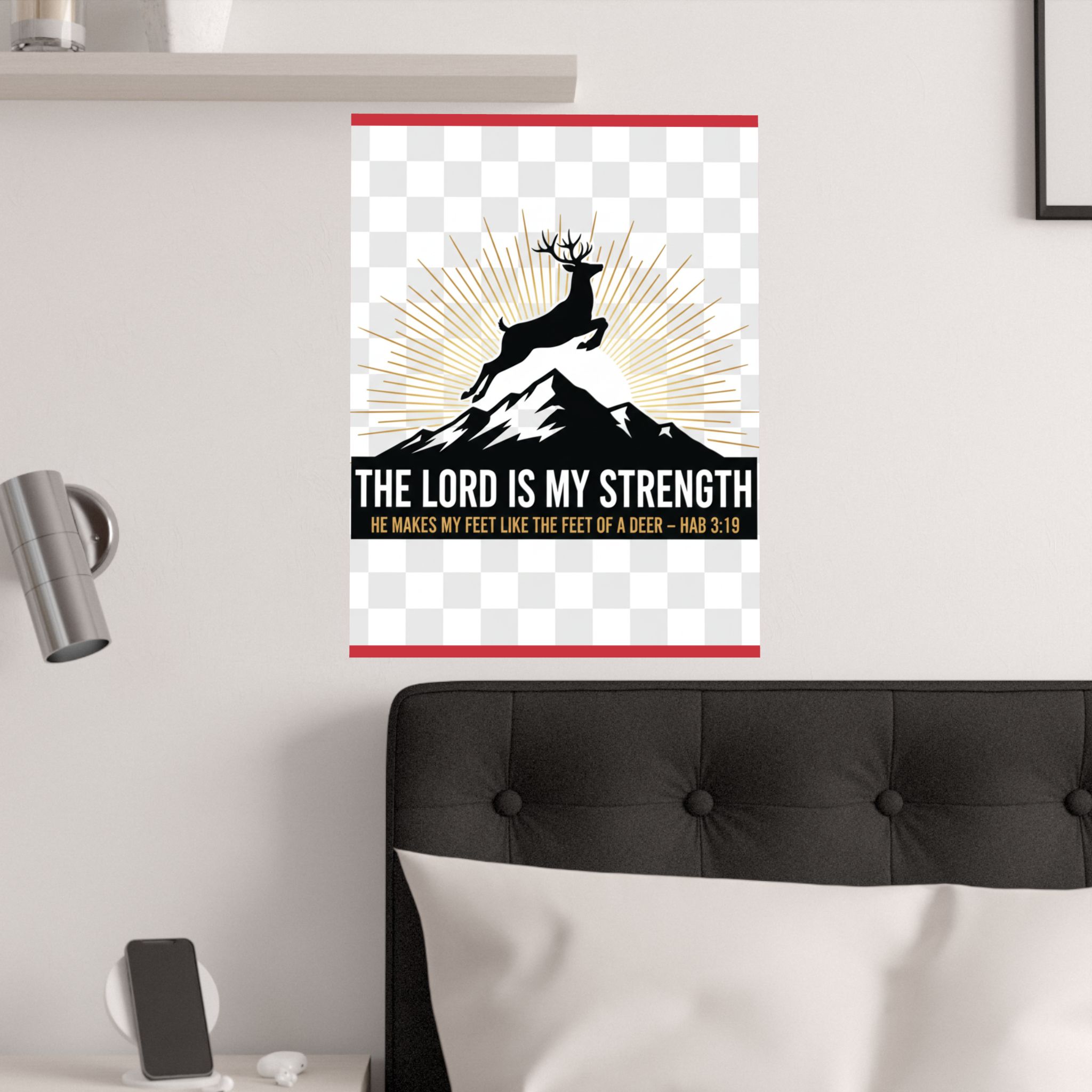 satin poster — "the lord is my strength" christian deer psalm wall art (210gsm)