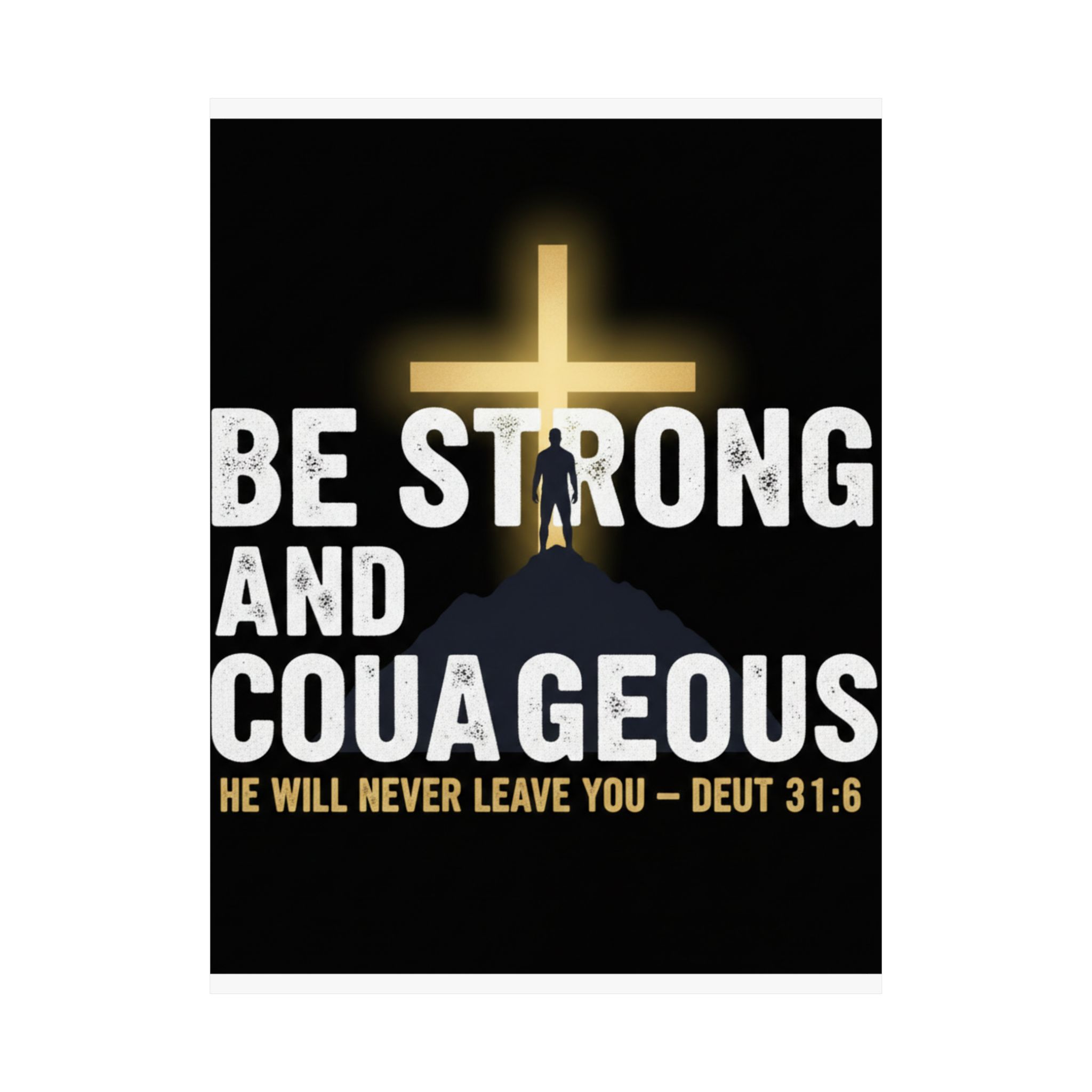 be strong and courageous satin poster — deut. 31:6 christian wall art