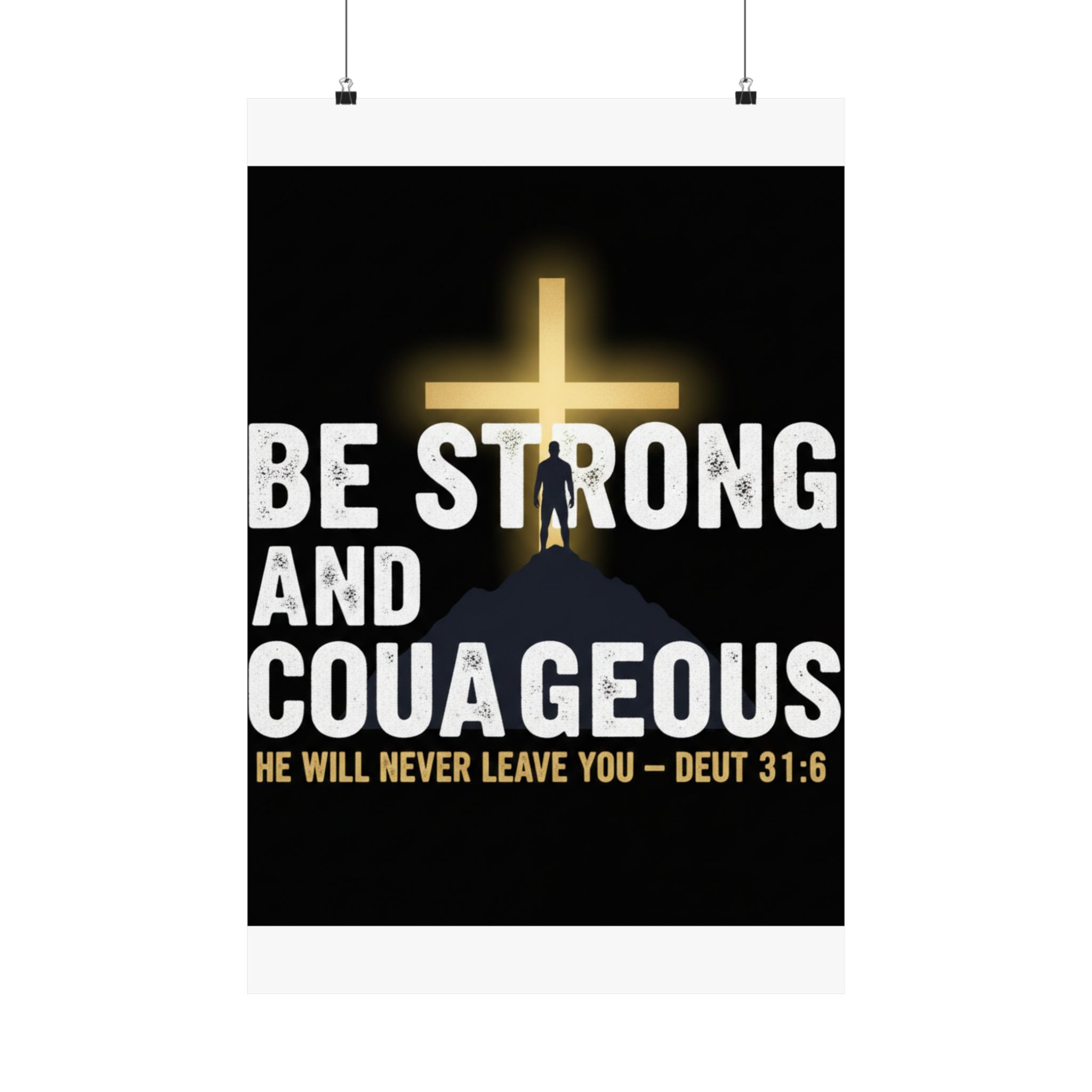 be strong and courageous satin poster — deut. 31:6 christian wall art