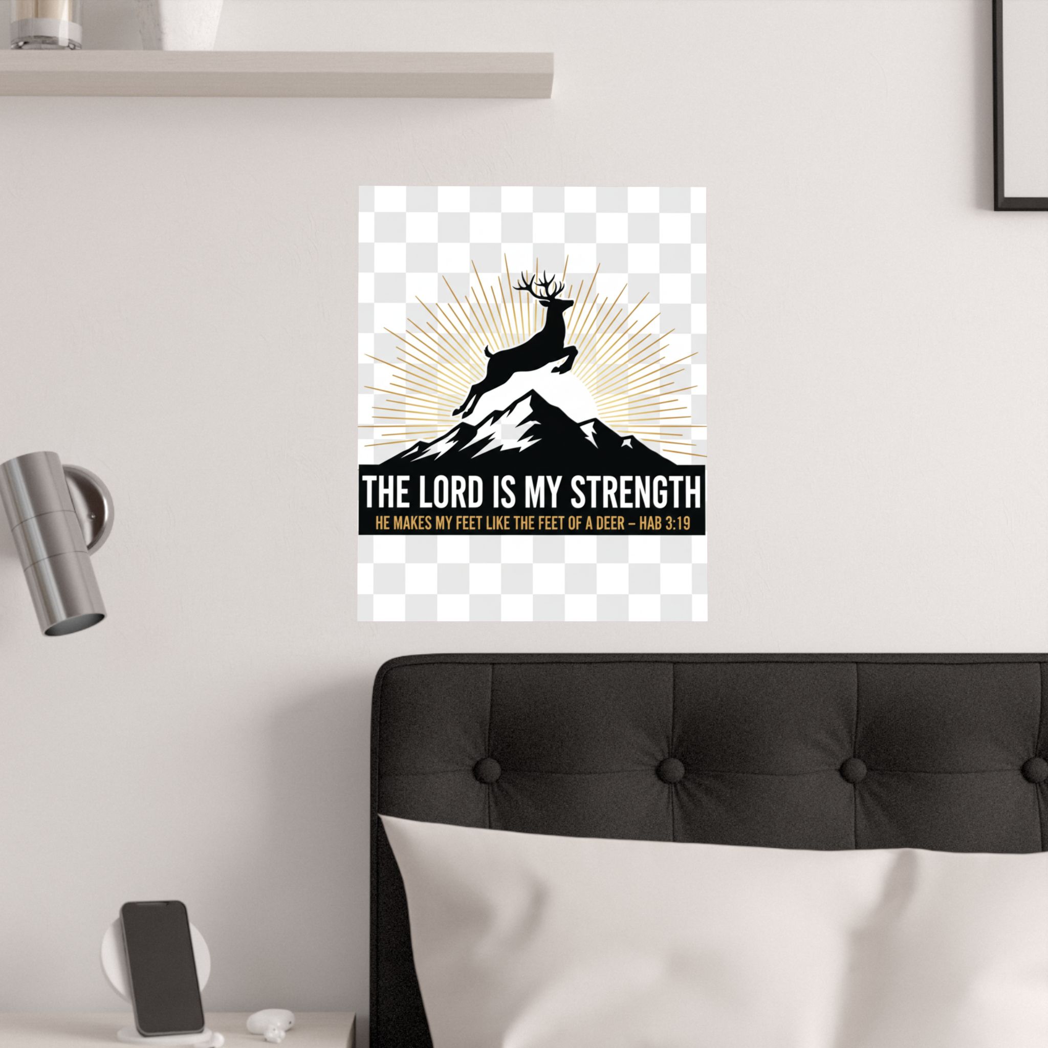 satin poster — "the lord is my strength" christian deer psalm wall art (210gsm)