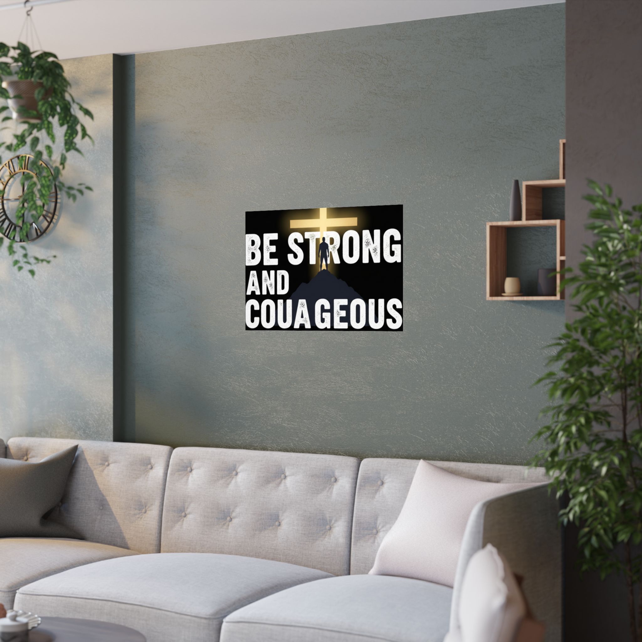 be strong and courageous satin poster — deut. 31:6 christian wall art