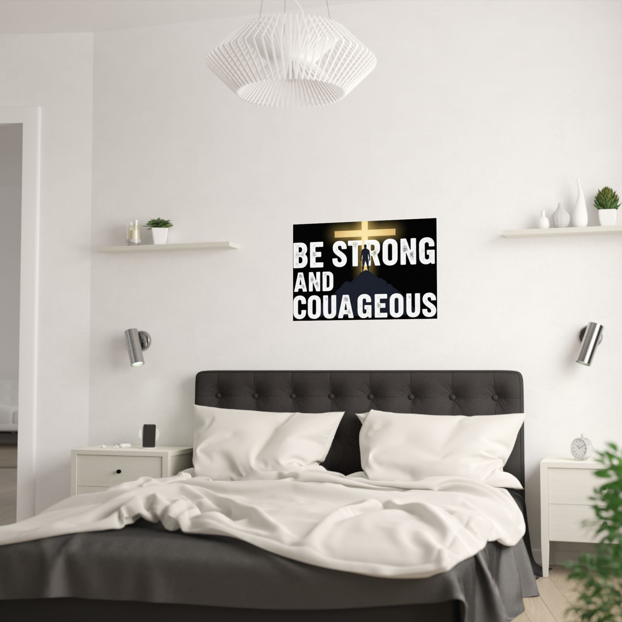 be strong and courageous satin poster — deut. 31:6 christian wall art
