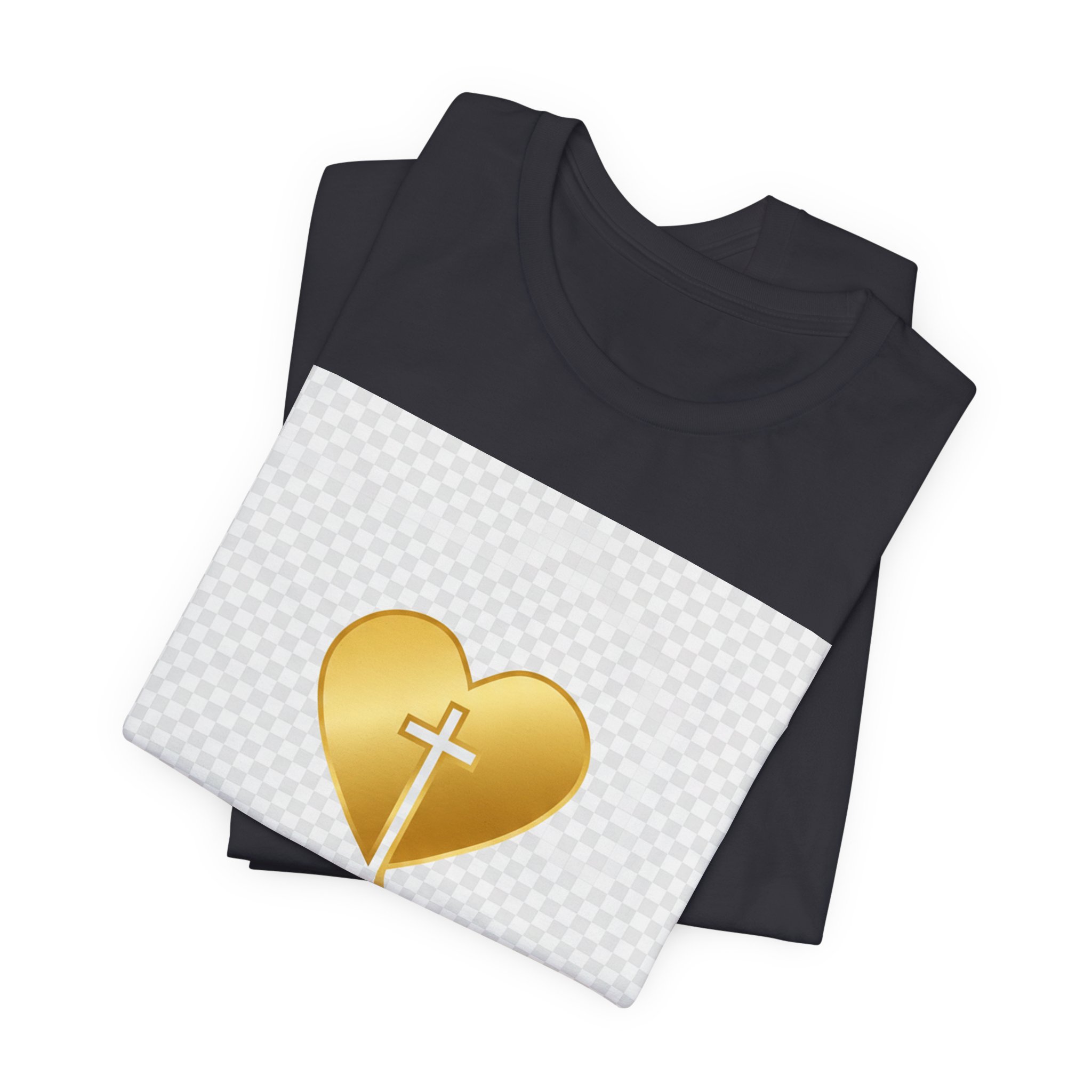 christian heart cross t shirt — gold faith design