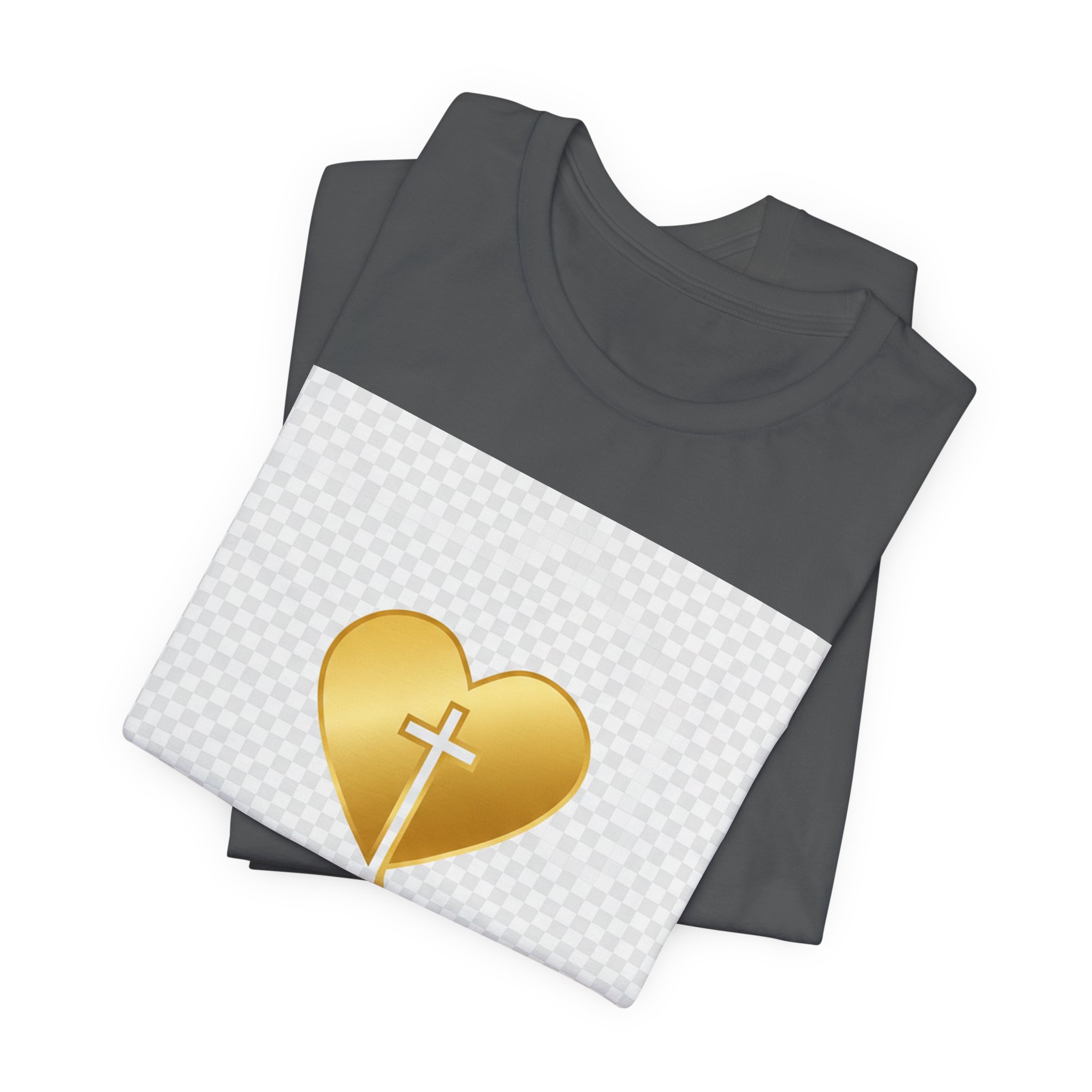 christian heart cross t shirt — gold faith design